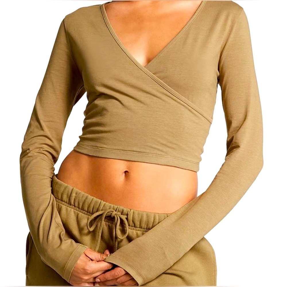 Long-Sleeve Wrap Crop Top